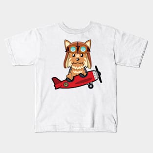 Cute yorkshire terrier is in a vintage plane Kids T-Shirt